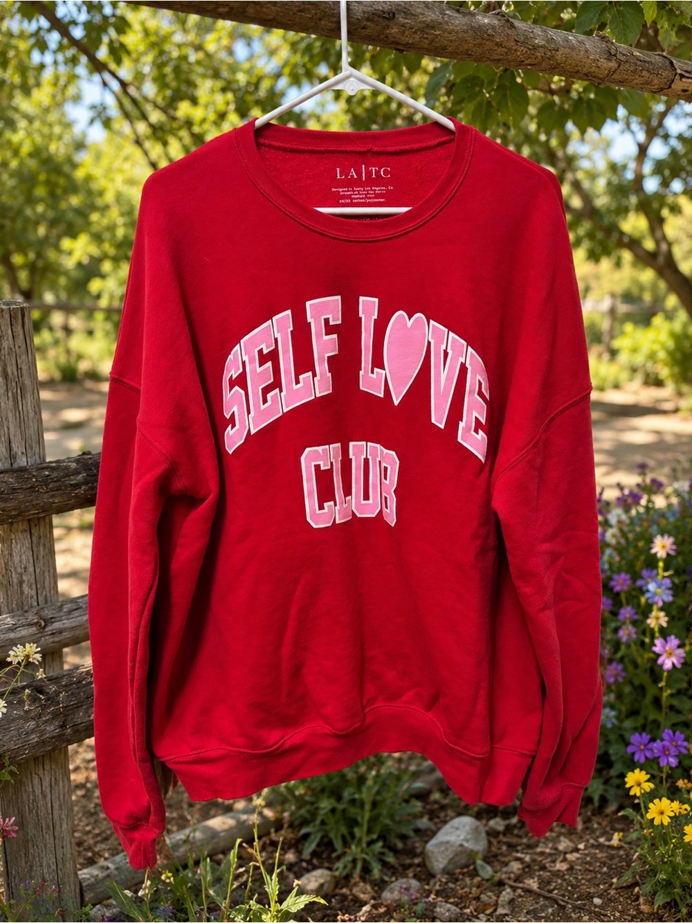 Red "Self Love Club" Crewneck Sweatshirt for Women L/XL